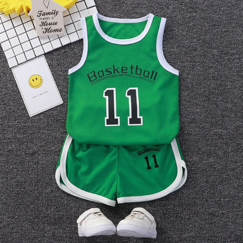 Boys Sports Basketball Summer Casual Children's Sport Sleeveless Vest+Shorts Clothes Set Baby Toddler Clothing For