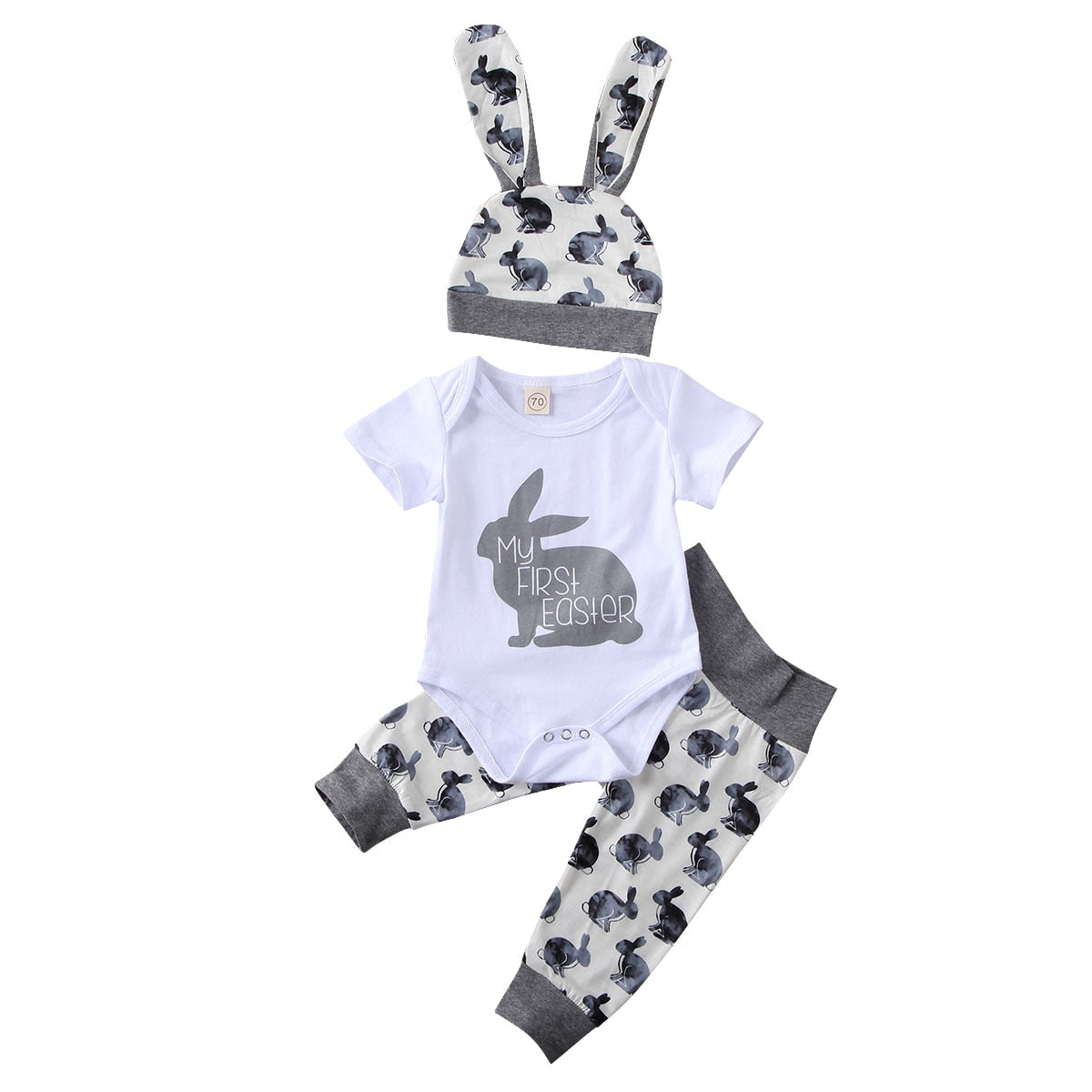 CANIS Summer 3PCS Toddler Newborn Baby Girl Boy Short Sleeve Outfits Set Lovely Bunny Tops Pants Hat