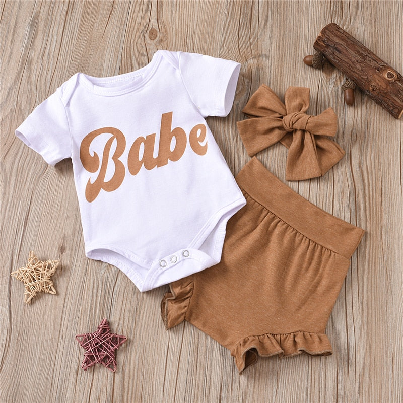 3 PCS Summer Newborn Baby Girls Clothes Set Letter Print Bodysuit Top+PP Shorts+headband Outfits 3-18 Months Clothing