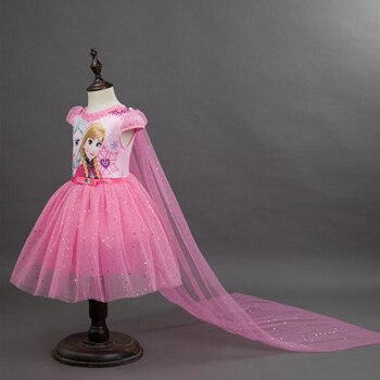 Girls Frozen Dress Summer Short-sleeved Lace Mesh Knee-Length Christmas Dress Girl Cartoon Casual Cartoon Ball Gown Dresses