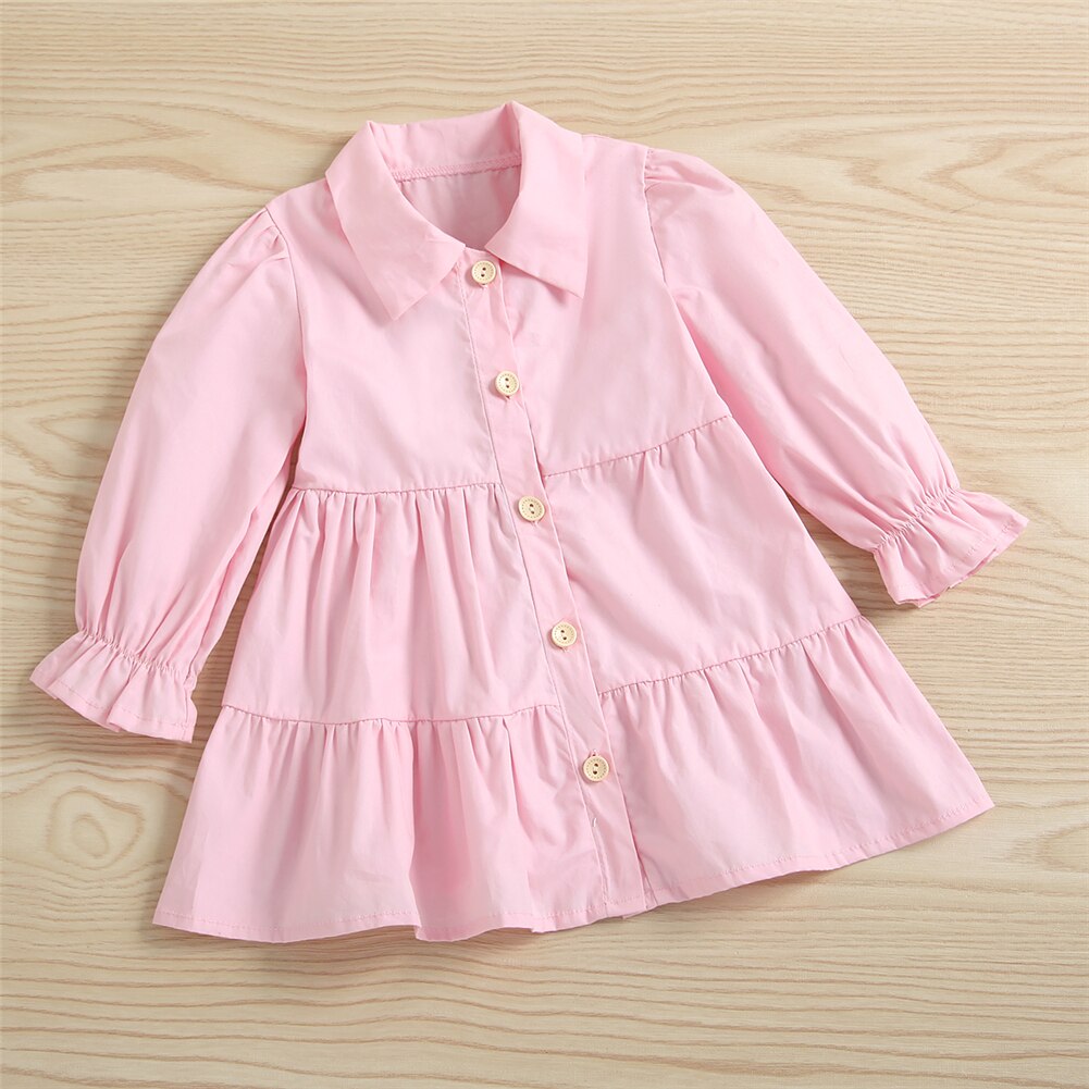 New Fashion Autumn Kids Girls Clothes Set Long Sleeve Lapel Neck Solid Shirt Dress+PU Leather Vest Casual 2PCS Clothing