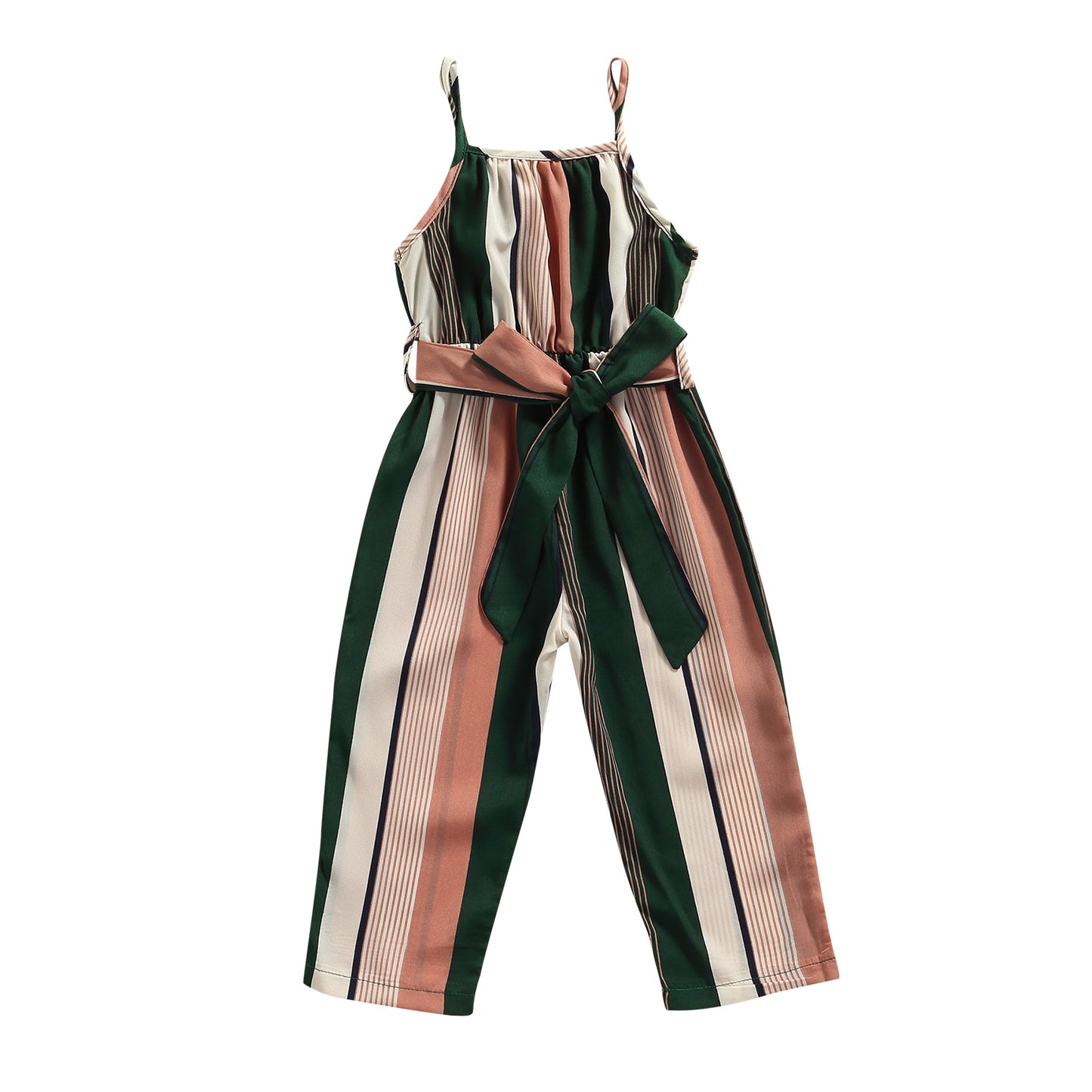 Girls Casual Bandage Sleeveless Suspender Jumpsuit Summer Fashion Stripe Printing Overalls Long Pants Children's Clothing