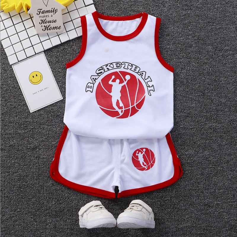 Boys Sports Basketball Summer Casual Children&#39;s Sport Sleeveless Vest+Shorts Clothes Set Baby Toddler Clothing For