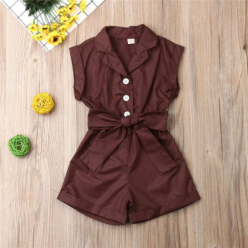 Baby Girls Clothes Sleeveless Turn-down Collar One-Pieces Romper Solid Color Girls Jumpsuit Overalls Children Clothing