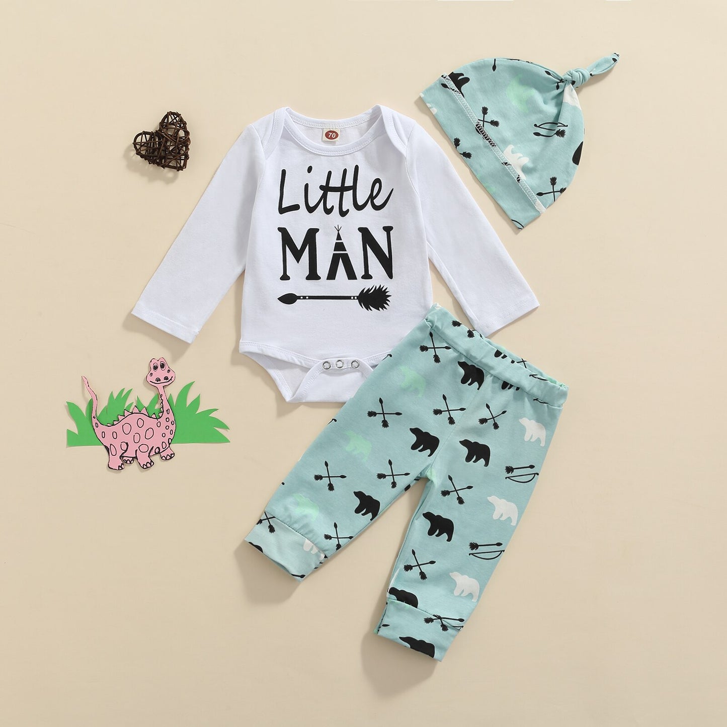 3pcs Infant Newborn Baby Boy Clothes Long Sleeve Print Romper Bodysuit+Pants Outfit Playsuit Baby Spring Autumn Clothes