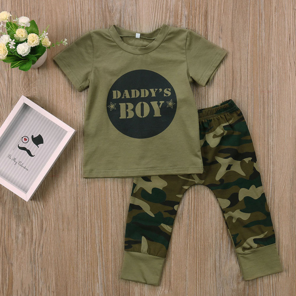 New Brand Newborn Toddler Infant Baby Boy Girl Camo T-shirt Tops Pants Outfits Set Clothes 0-24M