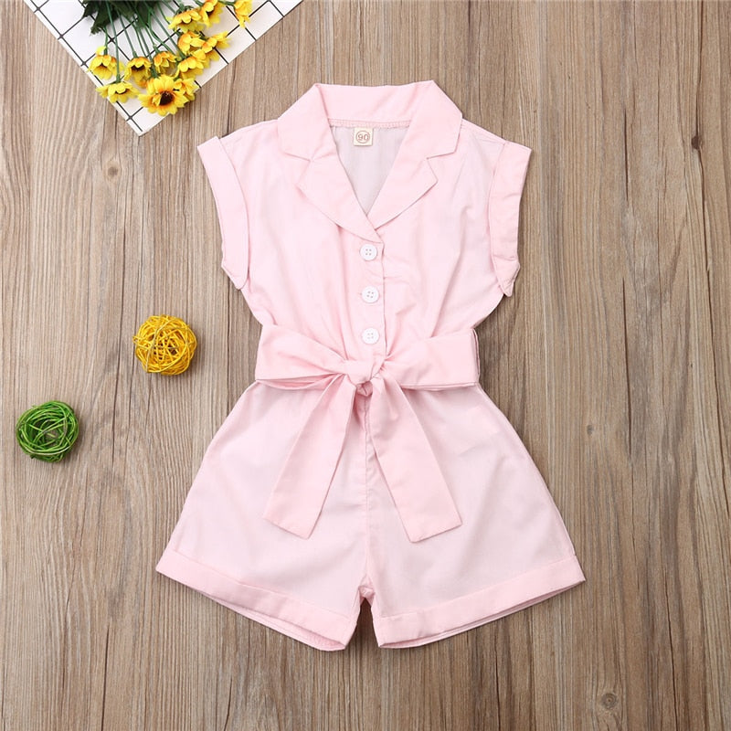 Baby Girls Clothes Sleeveless Turn-down Collar One-Pieces Romper Solid Color Girls Jumpsuit Overalls Children Clothing