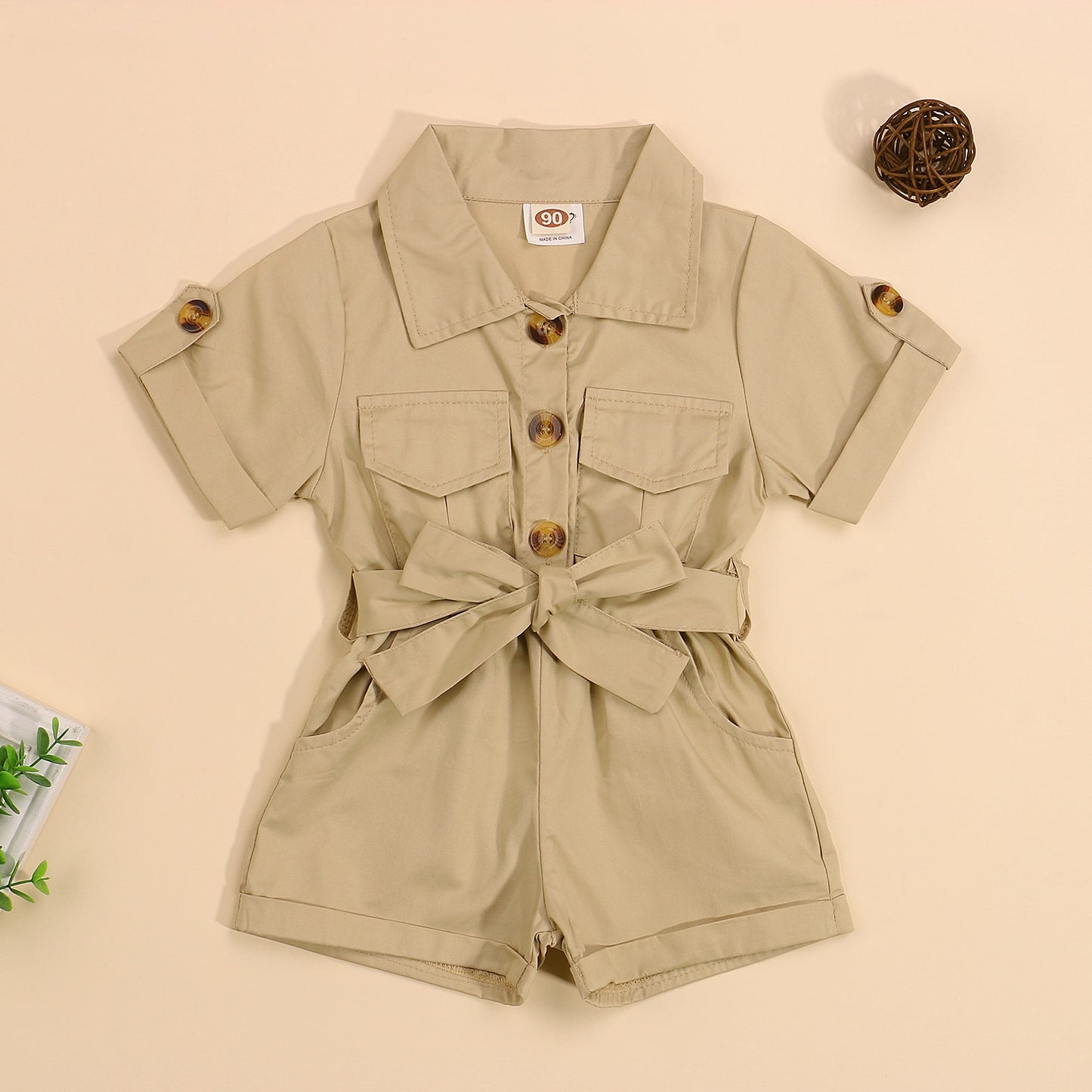 Fashion Summer Toddler Kids Baby Girls Clothes Tooling Style Short Sleeve Lapel Button Overalls Jumpsuit Outfits