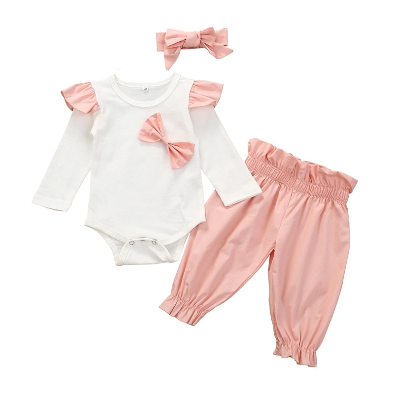 Autumn Baby Girl Clothes Sets Fashion Toddler Outfits Long Sleeve Tops Flower Pants Headband Cute 3Pcs Newborn Infant Clothing