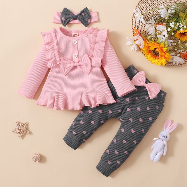 Baby Girl Clothes Sets Bowknot Red Top Love Printed Trousers Casual Infant Outfits Newborn Baby Clothes 3M 6M 12M