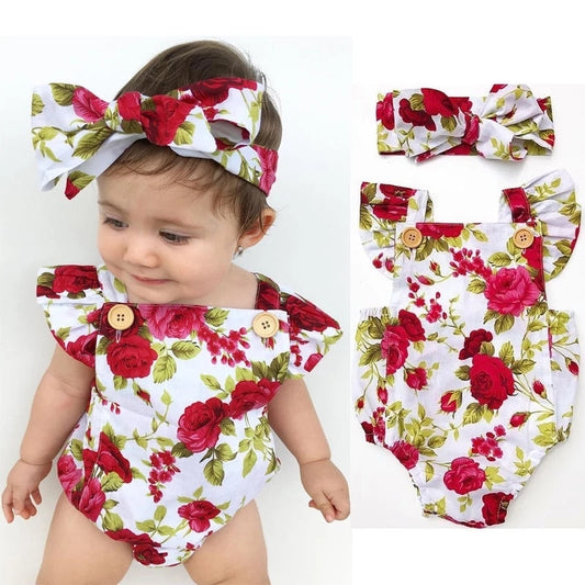 Cute Floral Jumpsuit 2 Piece Baby Girl Clothes Jumpsuit Jumpsuit + Headband 0-24M Age Toddler Newborn Clothing Set Hot Sale