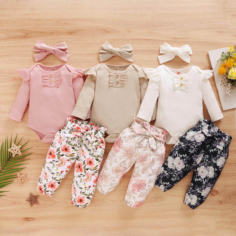 Newborn Infant Baby Girls Ruffle T-Shirt Romper Tops Leggings Pant 3Pcs Outfits Clothes Set Long Sleeve Fall Winter Clothing