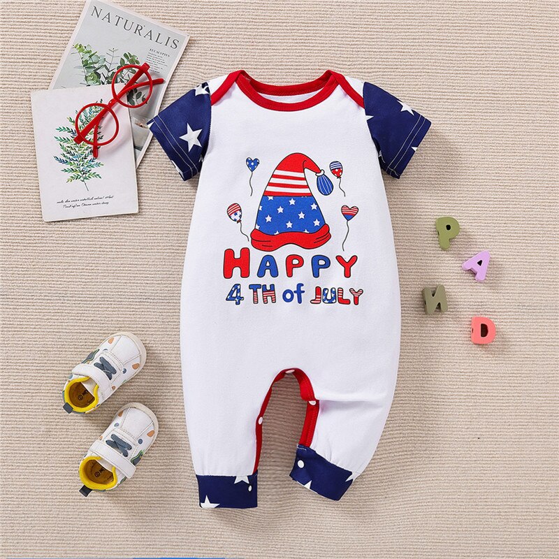 Prowow My First 4th of July Romper For Boy Girl Star Printed Sleeve Patchwork Letter Jumpsuit Playsuit Newborn Baby Boy Clothes