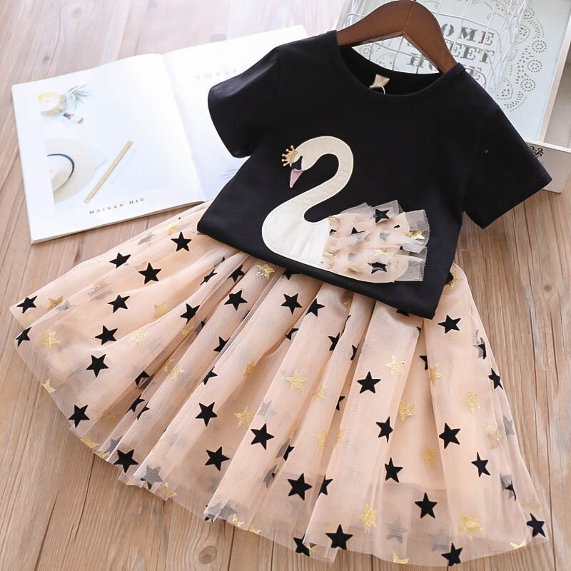 Girls Dress Cotton Cartoon Unicorn Splicing Mesh Party Princess Dresses for 2-6 Years Girls Birthday Clothes