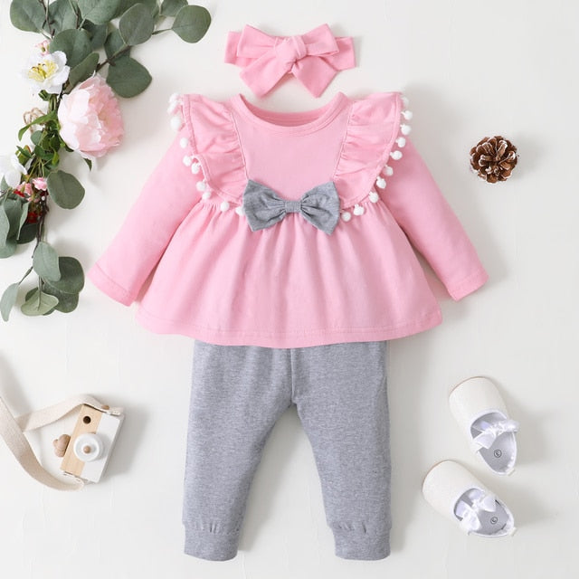 Baby Girl Clothes Sets Bowknot Red Top Love Printed Trousers Casual Infant Outfits Newborn Baby Clothes 3M 6M 12M