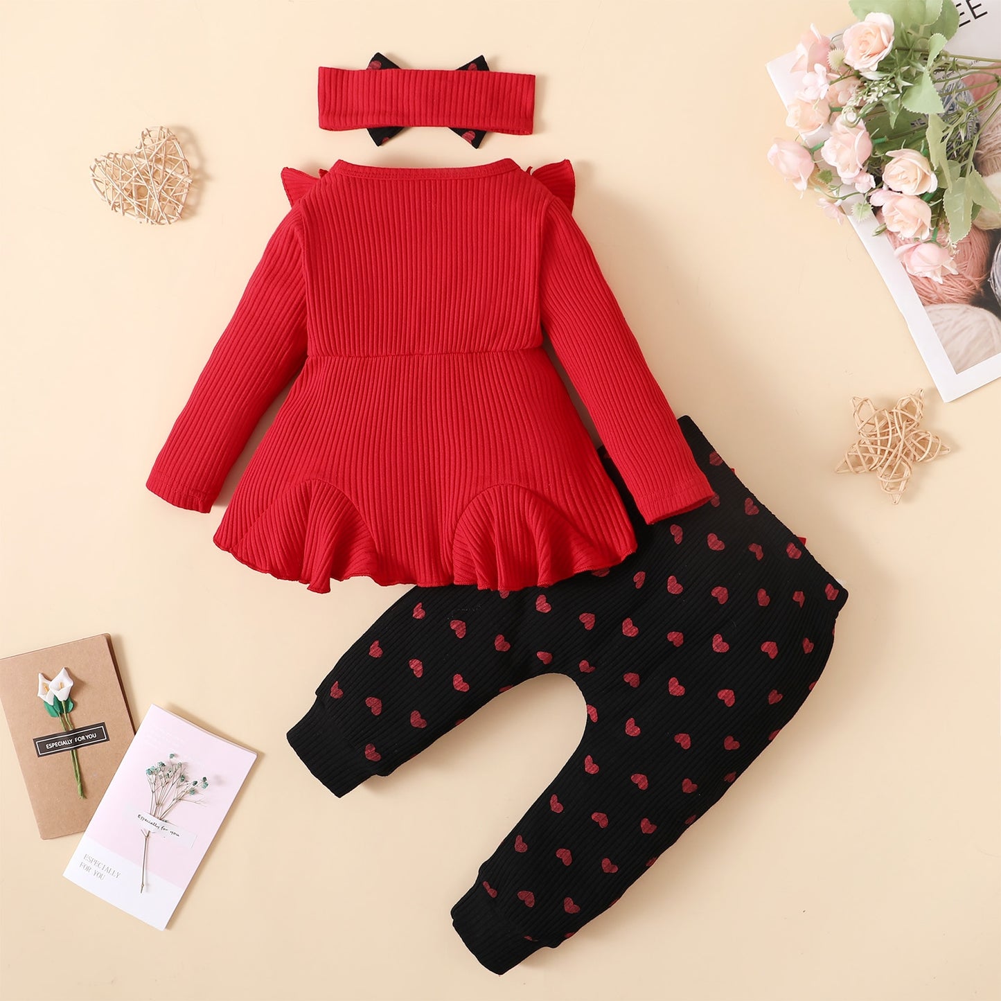 Baby Girl Clothes Sets Bowknot Red Top Love Printed Trousers Casual Infant Outfits Newborn Baby Clothes 3M 6M 12M